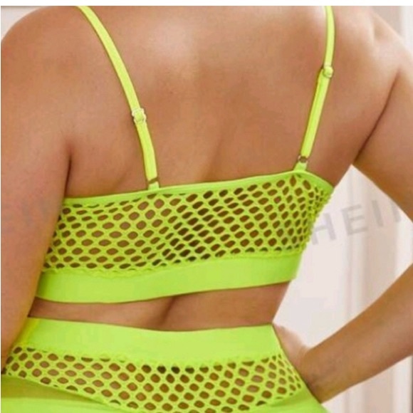 NWT Shein Swim Curve Plus Neon Yellow fishnet swim bathing suit “TOP ONLY” Sz 1X - Picture 3 of 11
